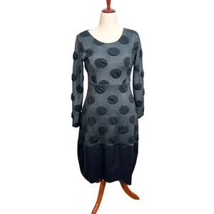 Femme Fatale midi dress gray black raised dot long sleeve balloon hem Sz S